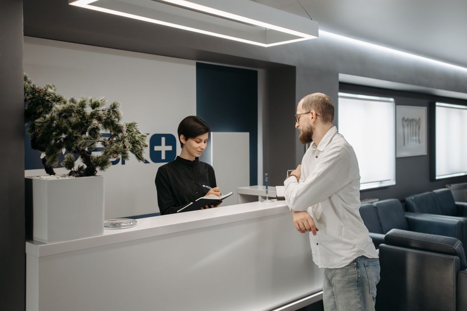 A modern office reception desk